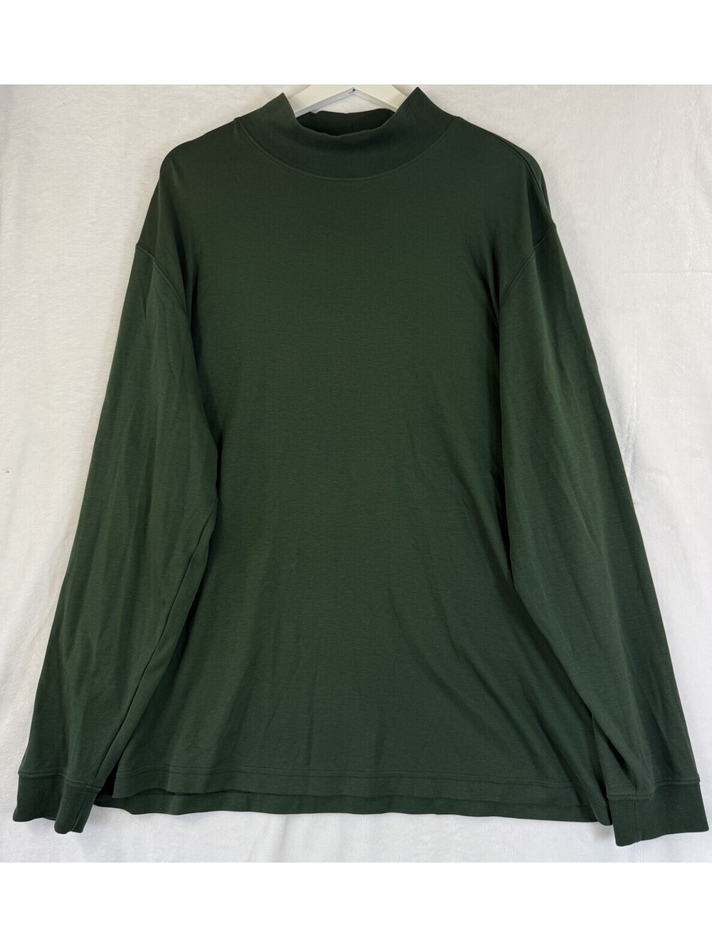 LL Bean Mock Neck Shirt Mens XL Reg Traditional Fit Long Sleeve Green Knit Pima